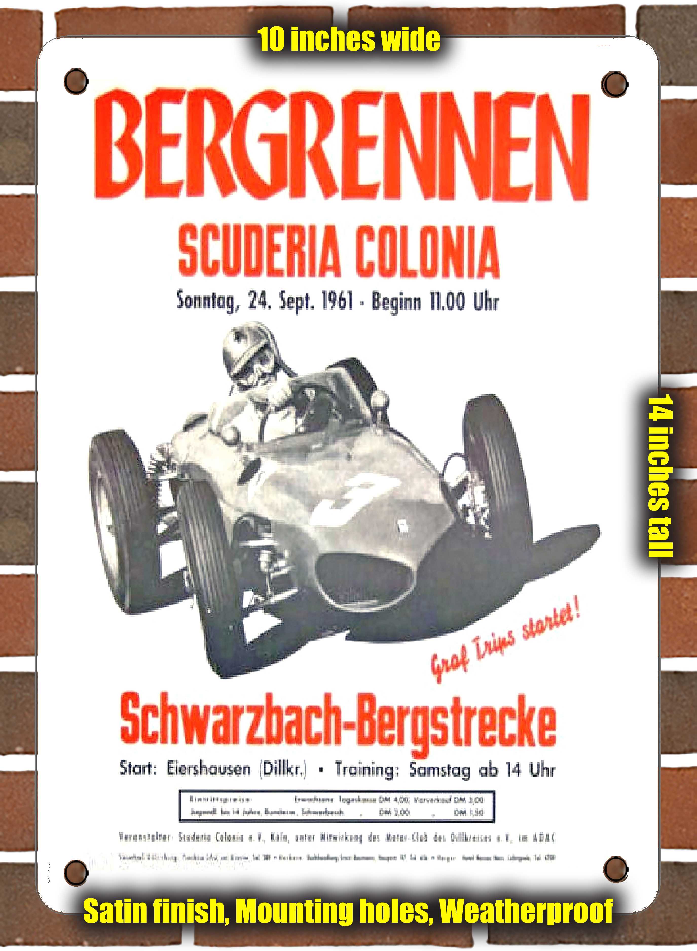 METAL SIGN - 1961 Hill climb Scuderia Colonia Schwarzbach mountain track - Picture 1 of 1